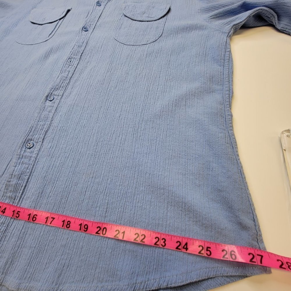 Large Solid Blue Button Down Casual Cotton Shirt- UNISEX - Picture 13 of 13